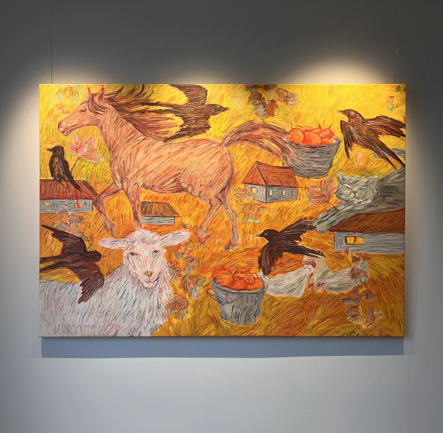 Зображення "Біля хати " від Соломія Ортинська, розмір: 90х130 см , матеріали: Олія на полотні, пастель,олівці , місто: Львів, ціна: $800