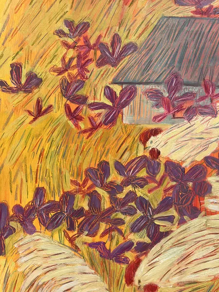 Зображення "Фіалки " від Соломія Ортинська, розмір: 50х65, матеріали: Олія на папері, пастель, олівці, медіум: Живопис, місто: Львів, ціна: $500 Фото 2 з 3.