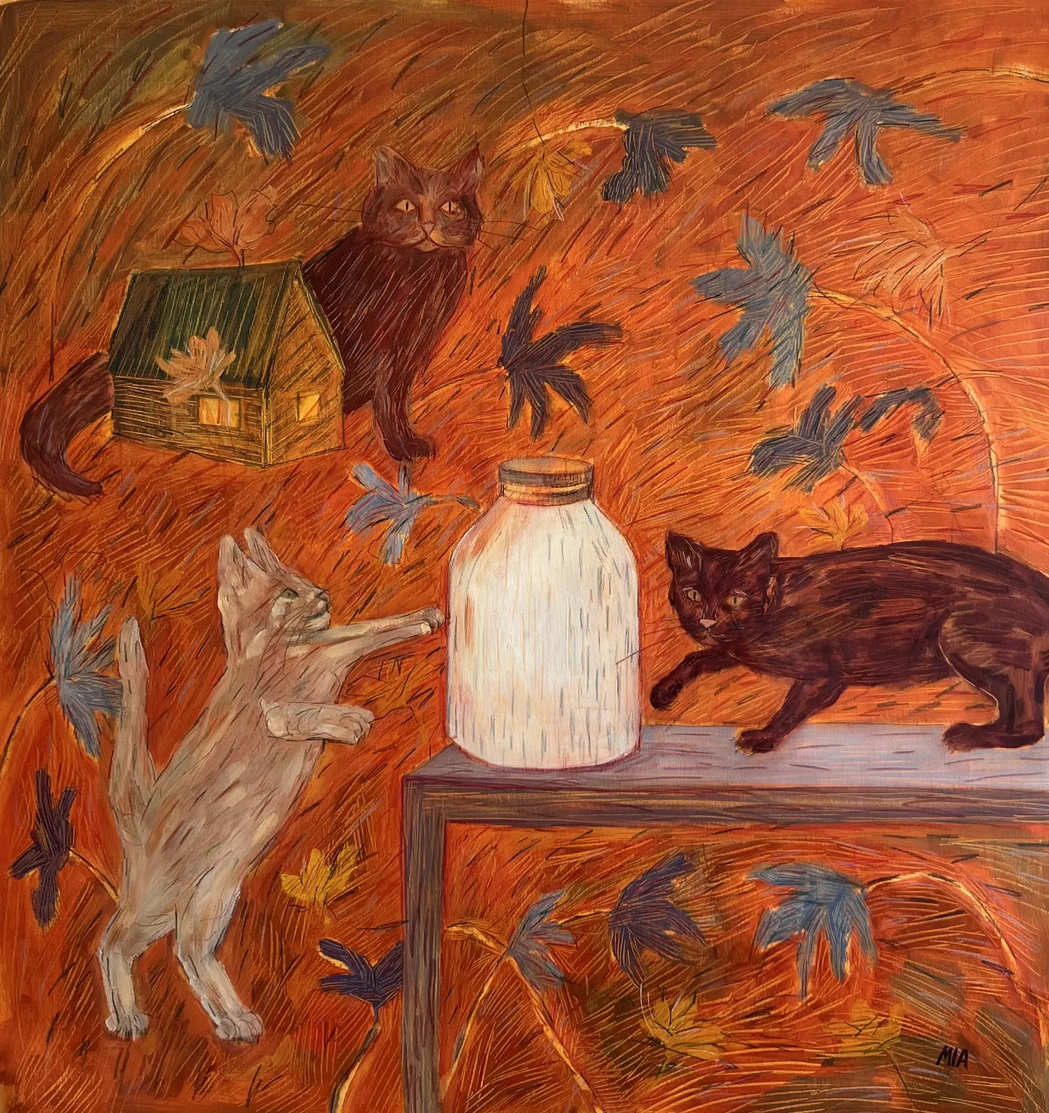 Зображення "Коти " від Соломія Ортинська, розмір: 99x91 cm, матеріали: олія на полотні, медіум: Живопис, місто: Львів, серія: Про дім, ціна: $500