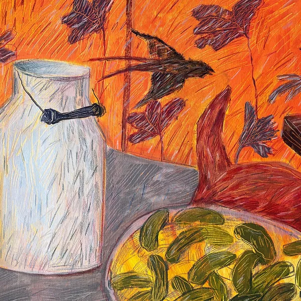 Image of After harvest by Solomiya Ortynska, size: 85x95 cm, Painting medium, part of the Про дім series, priced at $500 Photo 3 of 4.